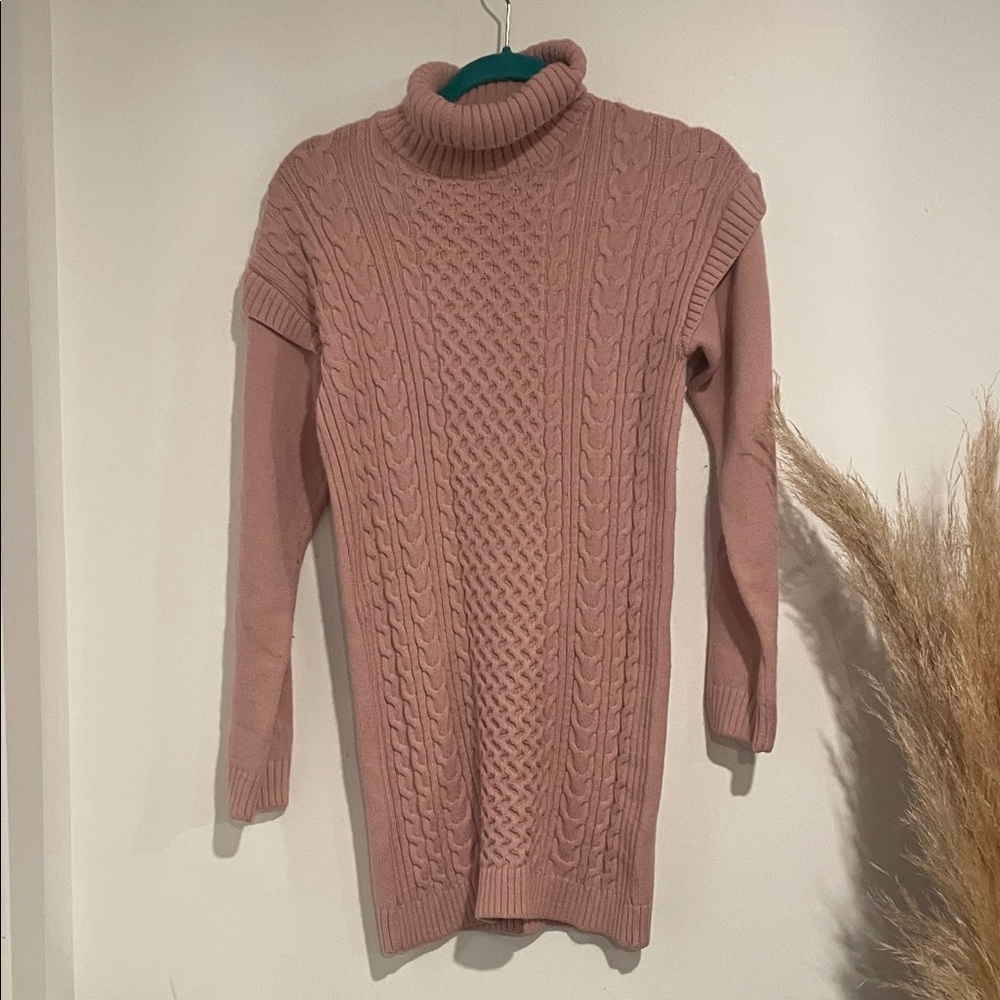 River Island Dusty Pink Cable Knit Turtleneck Sweater